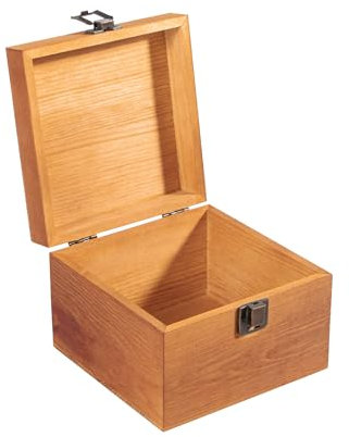 Budesoko Wooden Storage Box with Hinged Lid and Locking Clasp, Storing Jewellery, Tool, Toys Suitable for Crafts, Art, DIY Hobbies, Wood Keepsake Memory Chest, 14X14X10CM, Vintage