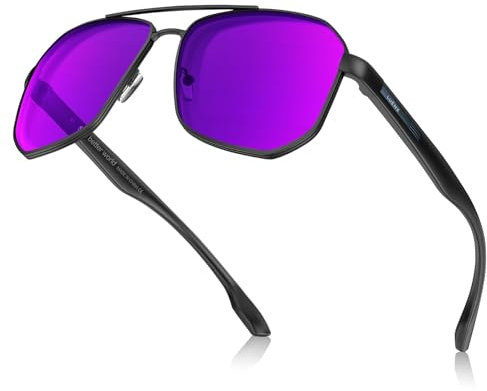 LUENX Sonnenbrille Herren Polarisiert Sonnenbrillen mit Metallrahmen Sunglasses Unisex UV 400 Fahrerbrille Klassische Angeln Outdoor Laufen Fliegerbrille (31 Lila)