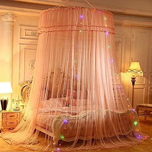 Kuppel-Moskitonetz für Bett, Betthimmel mit LED-Lichterkette, ultragroßes hängendes Queen-Himmelbett-Vorhangnetz für Babys, Kinder, Mädchen, Erwachsene, 3 Eingänge für Einzel- bis Kingsize-B