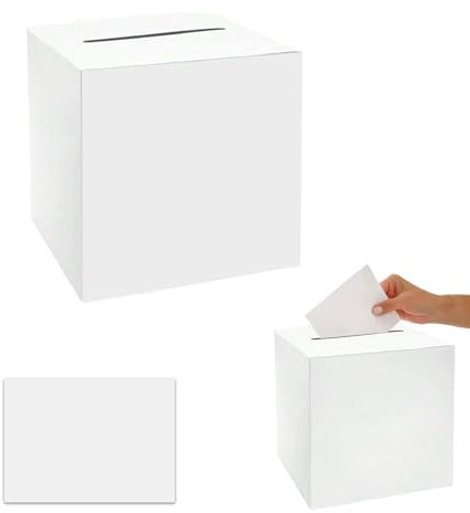 Wedding Card Box with Flat-Packed Art Design for Reception Letter Box & Money Card, 10 White Cards Included