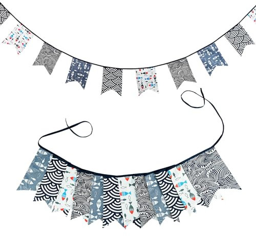 1 x approx. 3.4 m outdoor bunting with 12 pieces 14 x 20 cm fishtail flag, colour bunting, outdoor bunting, for wedding, birthday, party, home, festival decoration, blue, black