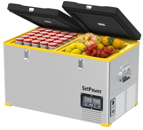 Setpower Frigorifero elettrico RV65D, 68QT/65L Dual Zone Frigorifero portatile per auto, 12 V, Frigorifero congelatore per auto, da -17,8 ° C-10 ° F, DC 12/24 V, AC 110/240 V, per campeggio, viaggi,
