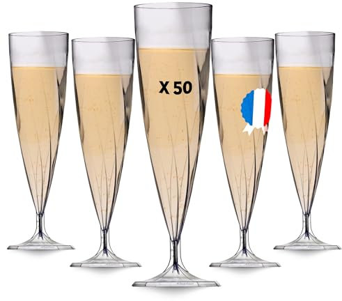 Table'Colors 50 Flûtes Champagne Torsadées 13,5 cl - Fabriqué en France - Lavable, Réutilisable - Solide et Élégante - Idéal pour Réceptions et Événements
