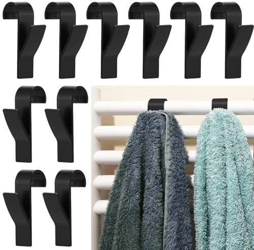BTBHIHO 10PCS Towel Radiator Hooks, No Drilling Plastic Towel Radiator Brackets Rail Hooks, Movable Black Heated Towel Radiator Hook for Rack Shelf Closet Hooks, All Standard Radiators, Removable