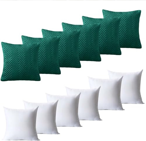 BedLooms Cushions with Covers Included 45 x 45 cm Set of 12 (6 Emerald Cushion Covers, 6 Cushion Inserts) Ultrasonic Square Throw Pillow Cases Decorative Sofa Cushion with Invisible Zipper