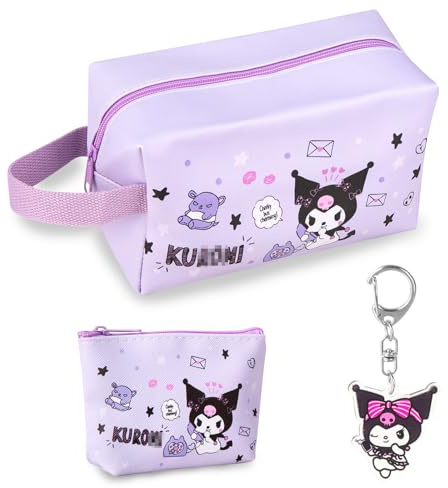 Kosmetiktasc he Mädchen- Reise Kulturtasche mit Geldbörse Schlüsselanhänger Groß Süße Cartoon Lila Make-up Tasche Zippered PU Reisetasche Weihnachts Geburtstag Geschenke für Kinder Frauen Teenager