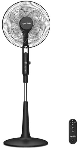 Taylor Swoden Ventilador de pie Silencioso, 25DB DC Ventilador, 28 Velocidades, 3258.6m³/h, 7 Aspas, con Mando, 3 Modos, Temporizador 12H, 40W, Antimosquitos, LED, Oscilante,125-135cm,Negro