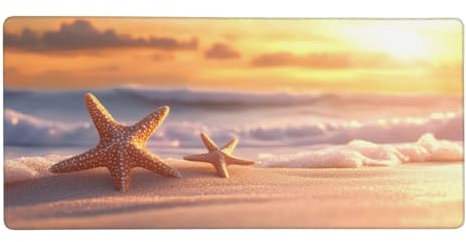 Tapis de Souris XXL 900 x 400 mm, 90 x 40 cm Grand Tapis de Souris Gamer, Jaune Tapis Souris à Bords Cousus, Étoile de mer Tapis de Souris Gaming Accessoire et Anti-dérapant Base en Caoutchouc -Y139