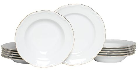 CreaTable, 24319, Serie Maria Theresia Gold, 12-teiliges Geschirrset für 6 Personen, Tafelservice aus Porzellan, Made in Europe