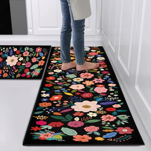 Hoimlm Küchenteppiche 2 Stück, Rutschfestes Küchenmatten, Küchenmatten Set Mit Schiebeaufkleber für Badezimmer/Wohnzimmer Flur, rutschfest Wasserdicht & Leicht abwaschbar (Style A, 40x60+40x120cm)