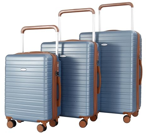 SESCO Reisekoffer Premium-Kofferset 3tlg. Koffer Trolleys Handgepäck Set, breiter Griff, TSA (blau/braun)