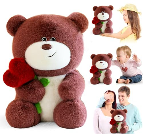 Ours en peluche avec cœur rose - 28 cm - Ours en peluche avec amour - Jouet pour salle de décoration - Cadeau pour enfants filles, anniversaire, Saint-Valentin