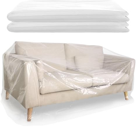 2 Pack Plastic Sofa Covers, 300 x 135cm Waterproof & Dustproof Sofa Protector Transparent Couch Cover Plastic Dust Covers for Furniture