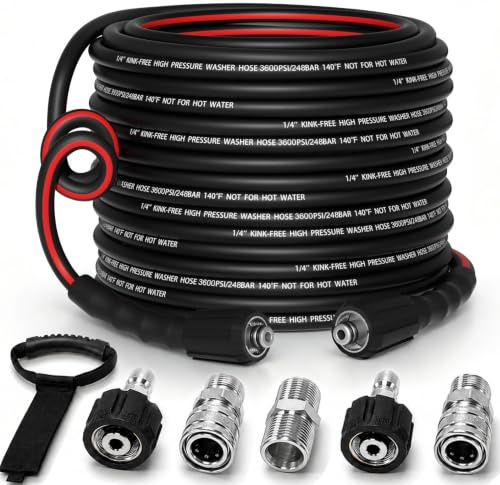 VIVIDWASH Flexible 1/4 Pressure Washer Hose 100FT,3600PSI Kink Resistant Power Washer Replacement Hose with Leak-Free M22-14/15mm&3/8 Quick Connect Kit,Used for Extension