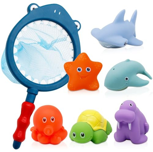 Conjunto Juguetes para Baño 7 Piezas Baby Bath Toys, Juguetes Bañera Baño Bebe, Juguetes Bañera 1 2 Años, Animales Marinos para Niños Pequeños de 1 2 3 4 5 6 Años