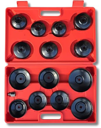 AC Tools Estuche 15 Pcs Juego de Llaves de Filtros de Aceite Llaves para Extraer Filtros de Aceite Extracción de Filtro de Aceite Estilo Copa con 3/8'' x 1/2'' + Adaptador