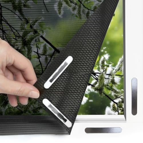 EASYmaxx Mosquitera antipolen para Ventanas con Magic Click | Cortada a Medida para Todas Las Ventanas de hasta 110 x 130 cm | Fácil instalación con 12 imanes - sin taladrar ni atornillar [Negro]