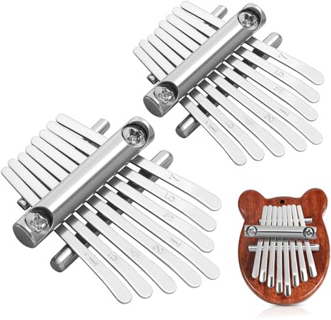 2 Satz Tragbares Daumenklavier 8 Tasten Selbstgemacht Musikinstrument | Metall, Silber, Resonanz und Sicher in Schule oder Camping, mit 2 Brücken, Sattel, 2 Schrauben