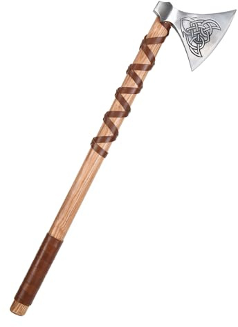 Battle-Merchant - Wikinger-Axt aus Stahl, mit Gravur und Lederwicklung - Axt-Kopf nach Petersen Typisierung - Mittelalter Beil - Dekoration (Typ M)