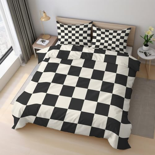 Generisch Schachbrett Bettwäsche 135x200 cm, Bettbezug Schwarz Weiß Kariert 2teilig, 1 Wendebettwäsche + 1 Kissenbezug 80x80 cm Weich Mikrofaser, Schlafzimmer Deko & Geschenk S-1