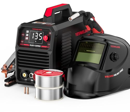 YESWELDER 135Amp Flux Core MIG Welder FLUX-135PRO,110V Flux Core MIG/Lift TIG/Stick 3-in-1 Digital Display Welding Machine & LYG-L600A Auto Darkening Blue Light Blocking Welding Helmet