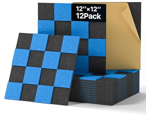 Woovio Filz Pinnwand Selbstklebend 12 Stück Akustikpaneele Schallschutzplatten 30x30x0,9cm Schachbrett Schwarz-Weiß für Studio, Büro, Gaming, Deko & Dart Wandschutz Schwarz-blau