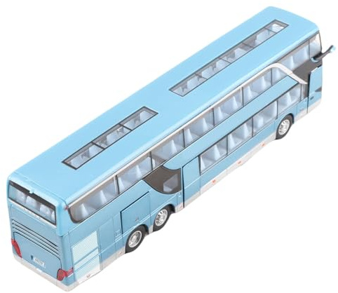 Alloy 1:32 Double Decker Bus Toy, Pull Back Function with LED Light and Music, Highly Simulation Opening Doors, for Children Kids Birthday (Blue)
