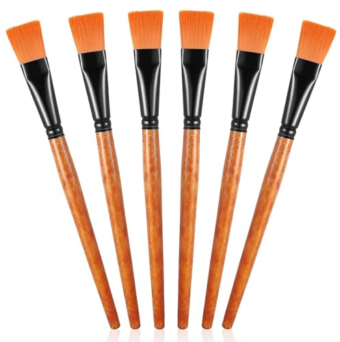 Mabor 6 Stück Flacher Pinselset, schmaler Pinsel für Acrylfarben, 19,5 cm lang, 2 cm breit Nylonpinsel, geeignet für Aquarell und Ölmalerei
