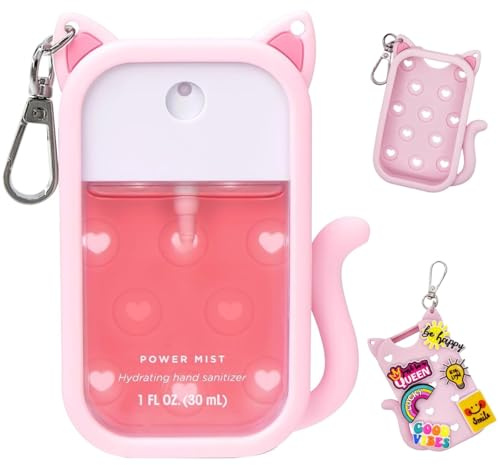 Cosiesnest Silicone Case Compatible with 1 fl oz Hand Sanitiser Spray Cute Cat Ear Protective Cover Holder Bottle Keychain Hand Sanitizer Spray Accessories (Pink)