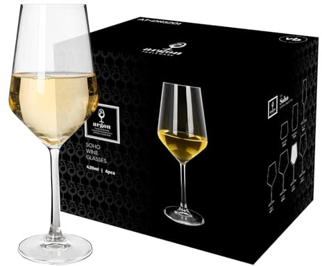 Argon Tableware Soho Crystal White Wine Glasses 420ml - Pack of 24, Lead-Free Crystal Wine Glass Set, Modern Angular Tulip Bowl, Durable Pulled Stem, Gift Boxed Glassware for Home & Bar