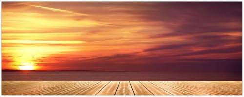Wallario Küchenrückwand selbstklebend 115 x 50 cm, Motiv: Steg am See - Sonnenuntergang und roter Himmel | Spritzschutz abwischbar & pflegeleicht