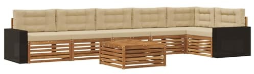 vidaXL Outdoor-Sofagarnitur 7 pcs Natur und Beige 79 x 79 x 37 cm, Lounge-Sofa für die Terrasse, modernes, wetterfestes Gartenmöbel-Set für Bequeme Sitzgelegenheiten