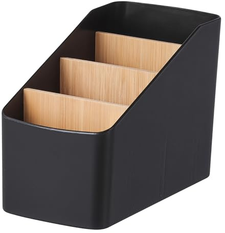 LEXORIAN Fernbedienung Halterung, Verstellbarer Fernbedienungshalter 4 Fächer, Tisch Organizer & Aufbewahrungsbox für Fernbedienung, Handy, Stifte, Bürobedarf, Wohnzimmer, Büro, Schwarz