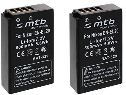 2X Batterie EN-EL20 Compatible avec Nikon 1 AW1, 1 J1, 1 J2, 1 J3, 1 S1, Coolpix A