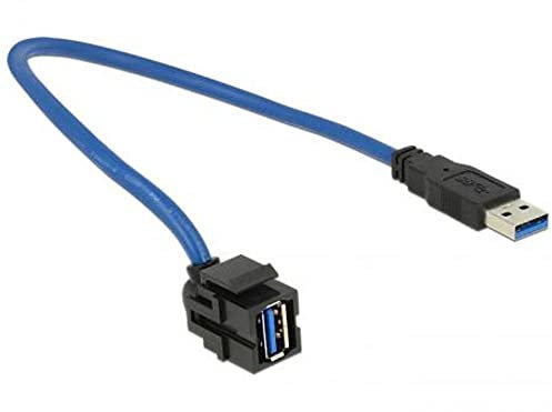 DeLock Keystone USB3.0 A Buchse > USB3.0 A Stecker 250 mit Kabel, blau