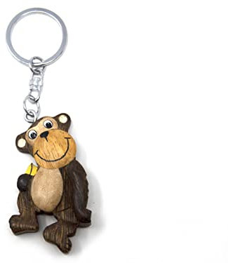 Unbekannt Schlüsselanhänger AFFE mit Banane aus Holz und Metall, Affen Tier Tiere