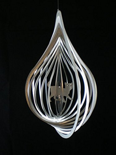 Manufaktur Lichtbogen Edelstahl Windspiel Tropfen Katze - 18,5 x 13 cm