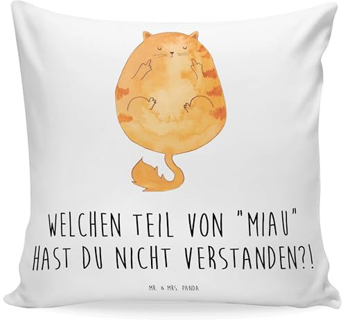 Mr. & Mrs. Panda Sofakissen Katze Mittelfinger - Geschenk, Katzenprodukte, Kissenhülle, Kissenbezüge, Katzendeko, Cat, Katzenartikel, Kater, Mietze,