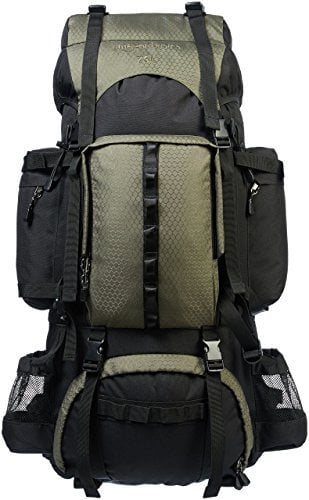 Amazon Basics Wanderrucksack mit Innengestell und Regenschutz, 75 L, Grün
