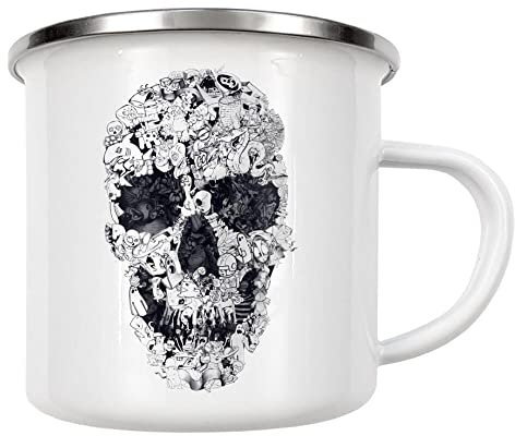 artboxONE Emaille Tasse Doodle Skull von Ali GÜLEÇ - Emaille Becher Comic