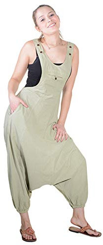 Kunst und Magie Hippie Latzhose Haremshose Hose Psy Goa 70er Overall, Größe:XL, Farbe:Hanffarben