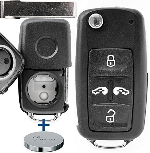Auto Schlüssel Funk Fernbedienung 1x Gehäuse 4 Tasten + 1x Rohling + 1x CR2032 Batterie für VW/SEAT