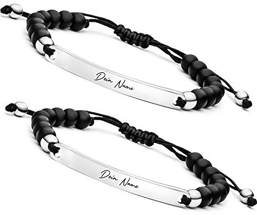 Personalisierte Armbänder mit Gravur | Edelstahl Pärchen Armband mit Wunschgravur | Partnerarmband für Paare | Partnerarmbänder in Silber und Schwarz