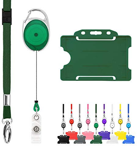 Trio Grün Ausweishülle Namenschilder mit Schlüsselbänder Badge Kartenhalter aus Plastik Ausweishalter Schlüsselanhänger Set Schlüsselring Retractable Reel mit Yoyo Clip ID Card Holder Abzeichen 1pc