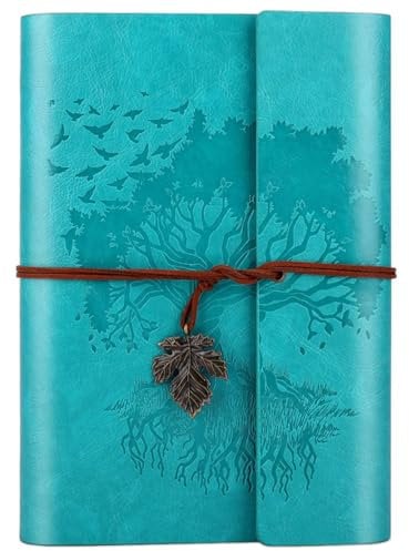 OMEYA PU-Leder-Tagebuch, Nachfüllbar, VintageTagebuch Reisetagebuch zum Schreiben, Reise-Notizbuch, Tagebuch, Geschenk für Mädchen, Jungen, Frauen, Männer, Blanko-Seitenm, A5 23.3 × 16 cm, Blau