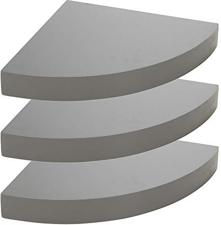 URBNLIVING 3 x Floating Wooden Wall Mounting Corner Shelf Display Unit (Grey)