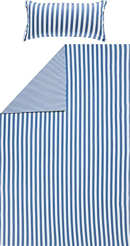Erwin Müller Wende-Bettwäsche, Bettbezug, Kissenbezug Single-Jersey Streifen blau-weiß Größe 135x200 cm (80x80 cm) - temperaturausgleichend, formstabil, pflegeleicht, mit praktischem Reißverschluss