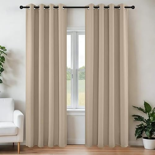 Joydeco Blackout Curtains 108 Inch Length 2 Panels Set, Thermal Insulated Long Curtains& Drapes 2 Burg, Room Darkening Grommet Drapes for Living Room Bedroom Window (W52 x L108 Inch, Light Beige)