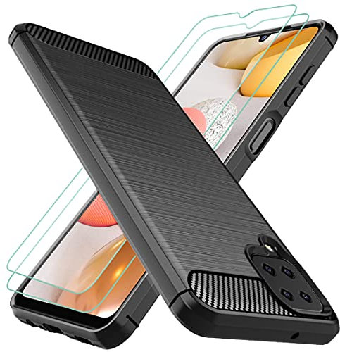 Osophter Für Galaxy A22 Hülle mit Displayschutzfolie Stoßdämpfung Flexible TPU Gummi Schutzhülle Handyhülle für Samsung Galaxy A22 4G (Schwarz)