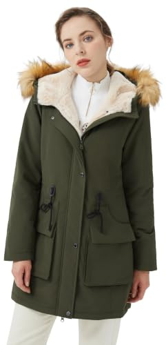 OROLAY Parka Invernale da Donna Foderato in pile Addensato con Cappuccio e collo in Pelliccia Rimovibile